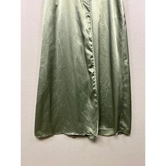Vintage Regencycore Scaasi Womens Petite Sage Green Satin Lace Wrap Robe Pockets - Picture 10 of 10